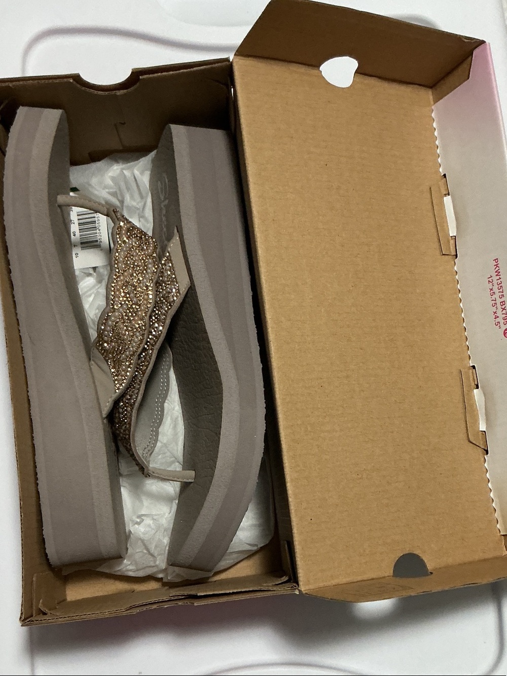 Skechers Taupe Beaded Platform Slide Sandals - Women